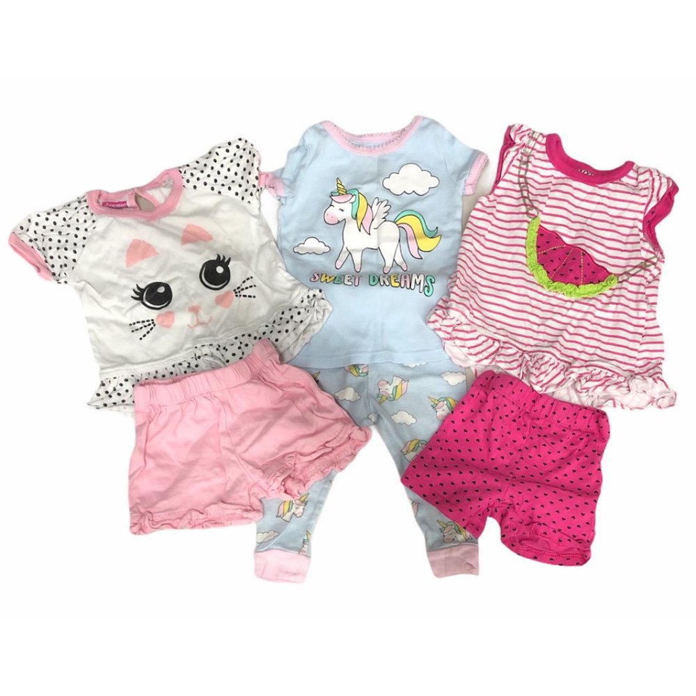 12M (3 Pink Outfits) Unicorn Kitty Cat Watermelon